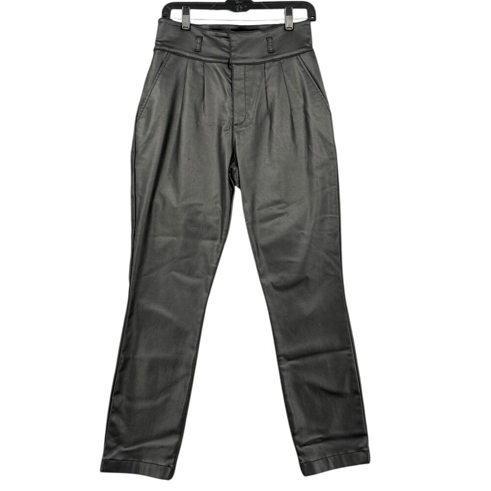 Kut From The Kloth Black Lessie Coated‎ High Waist Pleated Pants Womens Size 2